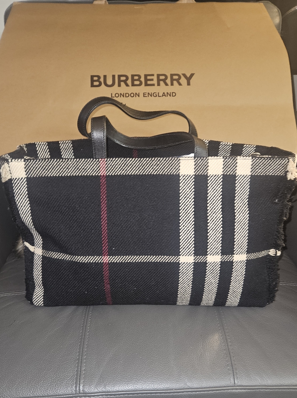 Burberry London Tote Bag Black Wool